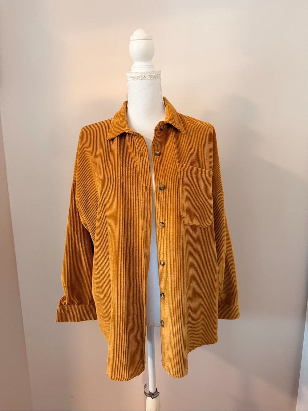 Oversized Corduroy Button-Up Shirt in Mustard